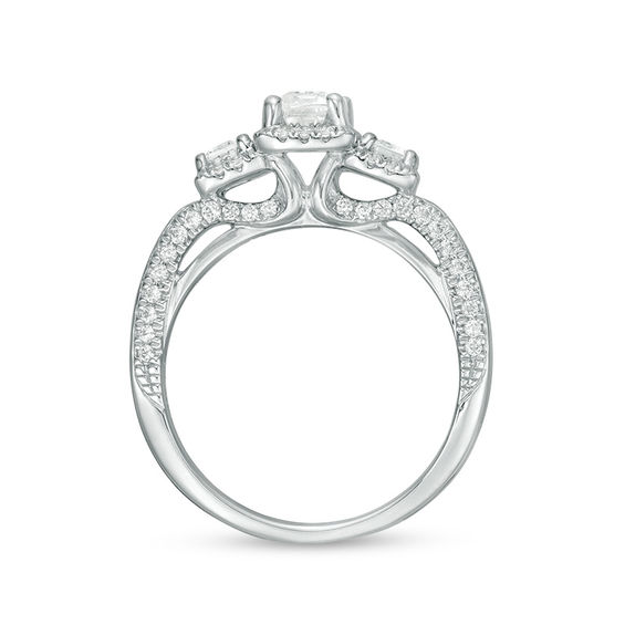 1.63 CT. T.W. Certified Emerald-Cut Diamond Past Present Future® Frame Engagement Ring in 14K White Gold (I/SI2)