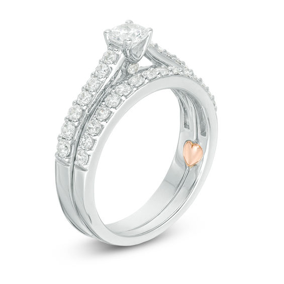 Perfect Fit 1.00 CT. T.W. Diamond Interlocking Bridal Set in 14K White Gold