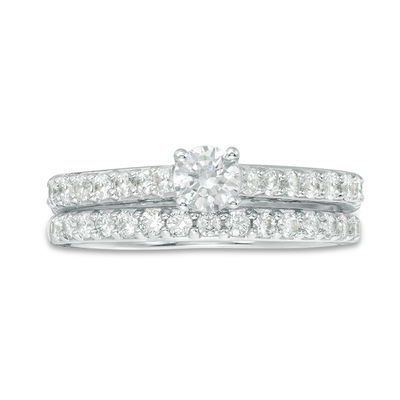 Perfect Fit 1.00 CT. T.W. Diamond Interlocking Bridal Set in 14K White Gold