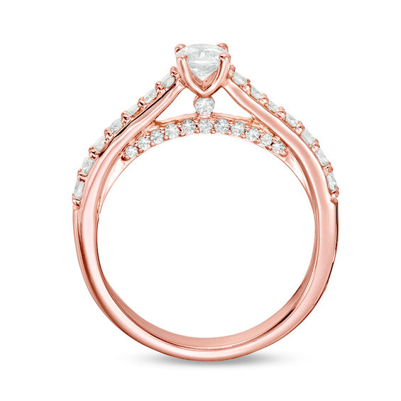 Perfect Fit 1.00 CT. T.W. Diamond Interlocking Bridal Set in 14K Rose Gold