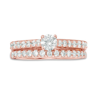 Perfect Fit 1.00 CT. T.W. Diamond Interlocking Bridal Set in 14K Rose Gold