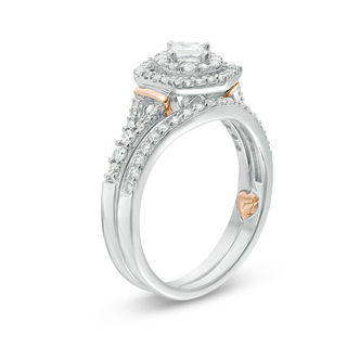 Perfect Fit 0.75 CT. T.W. Princess-Cut Diamond Hexagon Frame Interlocking Bridal Set in 14K Two-Tone Gold