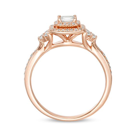 0.45 CT. T.W. Emerald-Cut Diamond Frame Tri-Sides Engagement Ring in 14K Rose Gold