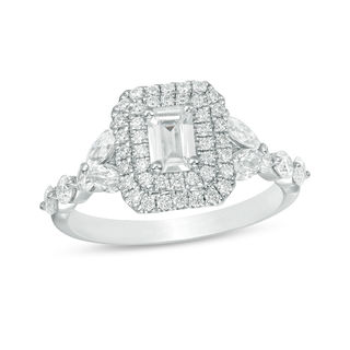 1.45 CT. T.W. Emerald-Cut  Diamond Double Frame Engagement Ring in 14K White Gold