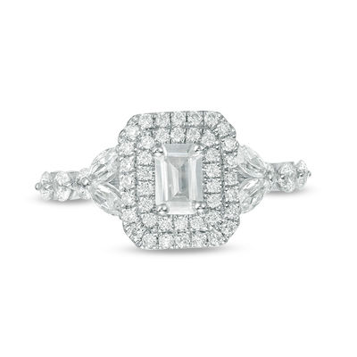 1.45 CT. T.W. Emerald-Cut  Diamond Double Frame Engagement Ring in 14K White Gold