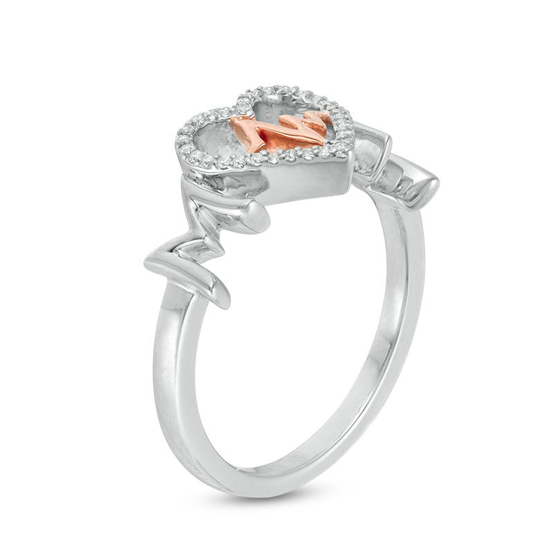 0.115 CT. T.W. Diamond "MOM" Heartbeat in Heart Ring in Sterling Silver with 10K Rose Gold Plate|Peoples Jewellers