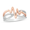 Thumbnail Image 0 of 0.085 CT. T.W. Diamond Layered Crossover Heartbeat Ring in Sterling Silver with 14K Rose Gold Plate