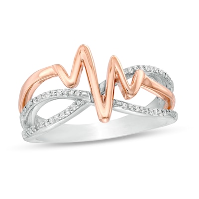 0.085 CT. T.W. Diamond Layered Crossover Heartbeat Ring in Sterling Silver with 14K Rose Gold Plate