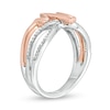 Thumbnail Image 1 of 0.085 CT. T.W. Diamond Layered Crossover Heartbeat Ring in Sterling Silver with 14K Rose Gold Plate