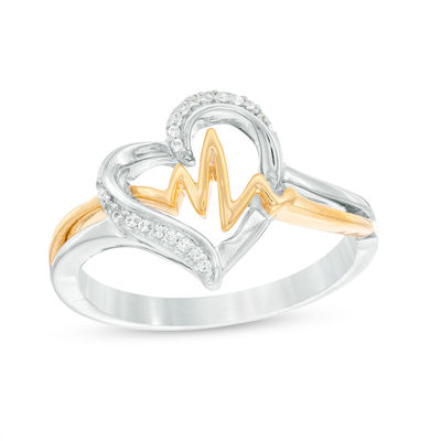 0.04 CT. T.W. Diamond Heartbeat in Heart Crossover Ring in Sterling Silver and 10K Gold