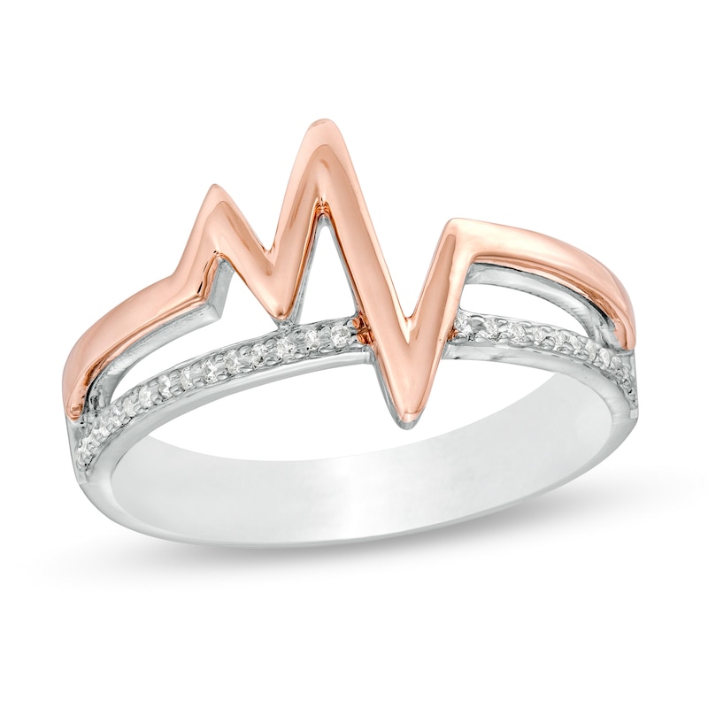 0.067 CT. T.W. Diamond Heartbeat Stacked Ring in Sterling Silver with 14K Rose Gold Plate|Peoples Jewellers