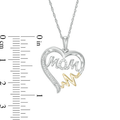 0.066 CT. T.W. Diamond "MOM" Heartbeat on Heart Pendant in Sterling Silver and 10K Gold