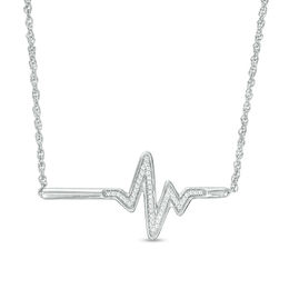 0.088 CT. T.W. Diamond Heartbeat Bar Necklace in Sterling Silver - 16.7&quot;