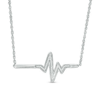 0.088 CT. T.W. Diamond Heartbeat Bar Necklace in Sterling Silver - 16.7"