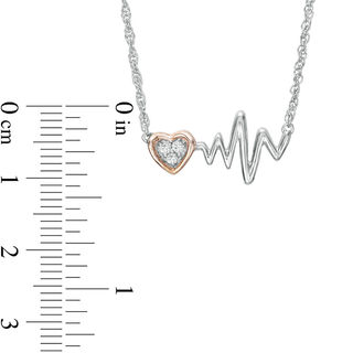 0.04 CT. T.W. Diamond Heartbeat and Heart Necklace in Sterling Silver and 10K Rose Gold - 17.15"