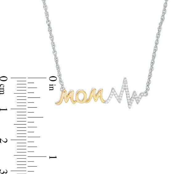 0.087 CT. T.W. Diamond "MOM" Heartbeat Necklace in Sterling Silver and 10K Gold - 16.85"