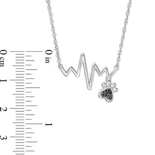 Black Diamond Accent Heartbeat and Paw Print Dangle Necklace in Sterling Silver - 17.25"