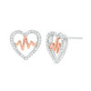 Thumbnail Image 0 of 0.18 CT. T.W. Diamond Heartbeat in Heart Stud Earrings in Sterling Silver and 10K Rose Gold