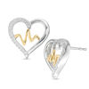 Thumbnail Image 0 of 0.065 CT. T.W. Diamond Heartbeat in Heart Stud Earrings in Sterling Silver and 10K Gold