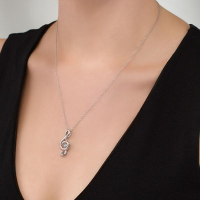 Unstoppable Love™ Diamond Accent Solitaire Treble Clef Pendant in Sterling Silver