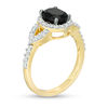 Thumbnail Image 2 of Oval Lab-Created Black and White Sapphire Frame Open Leaf Ring in 10K Gold