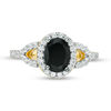 Thumbnail Image 3 of Oval Lab-Created Black and White Sapphire Frame Open Leaf Ring in 10K Gold