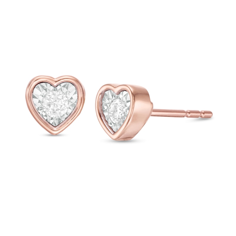 0.10 CT. T.W. Diamond Solitaire Heart-Shaped Stud Earrings in 10K Rose ...