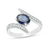 Oval Lab-Created Blue and White Sapphire Bypass Ring in Sterling Silver