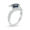 Oval Lab-Created Blue and White Sapphire Bypass Ring in Sterling Silver