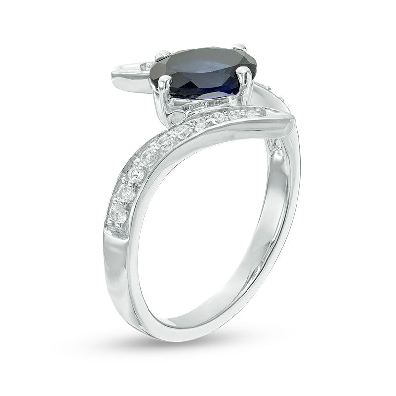 Oval Lab-Created Blue and White Sapphire Bypass Ring in Sterling Silver|Peoples Jewellers