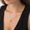 Thumbnail Image 1 of Lab-Created White Sapphire Tilted Double Heart Pendant in Sterling Silver and 10K Rose Gold