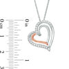 Thumbnail Image 2 of Lab-Created White Sapphire Tilted Double Heart Pendant in Sterling Silver and 10K Rose Gold