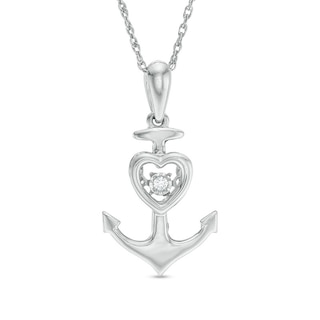 Unstoppable Love™ Diamond Accent Solitaire Heart-Top Anchor Pendant in Sterling Silver