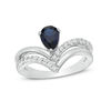 Thumbnail Image 0 of Pear-Shaped Lab-Created Blue and White Sapphire Double Row Chevron Ring in Sterling Silver