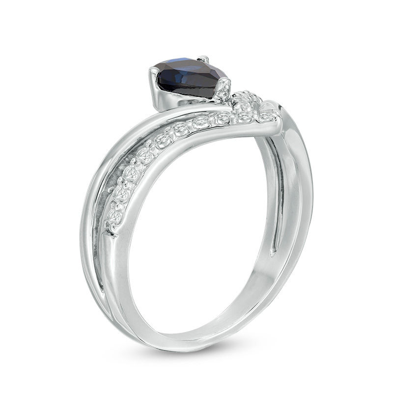 Pear-Shaped Lab-Created Blue and White Sapphire Double Row Chevron Ring in Sterling Silver