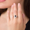 Pear-Shaped Lab-Created Blue and White Sapphire Double Row Chevron Ring in Sterling Silver