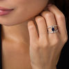 Oval Lab-Created Blue and White Sapphire Double Row Open Shank Ring in Sterling Silver