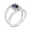 Thumbnail Image 2 of Oval Lab-Created Blue and White Sapphire Double Row Open Shank Ring in Sterling Silver