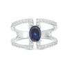 Oval Lab-Created Blue and White Sapphire Double Row Open Shank Ring in Sterling Silver