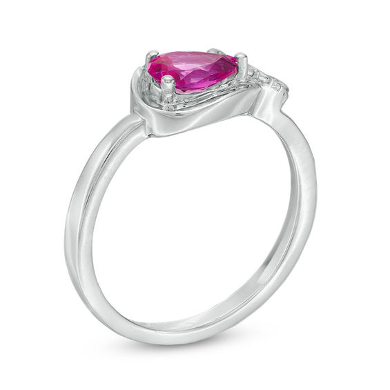 Pear-Shaped Lab-Created Pink and White Sapphire Sleeping Cat Ring in Sterling Silver