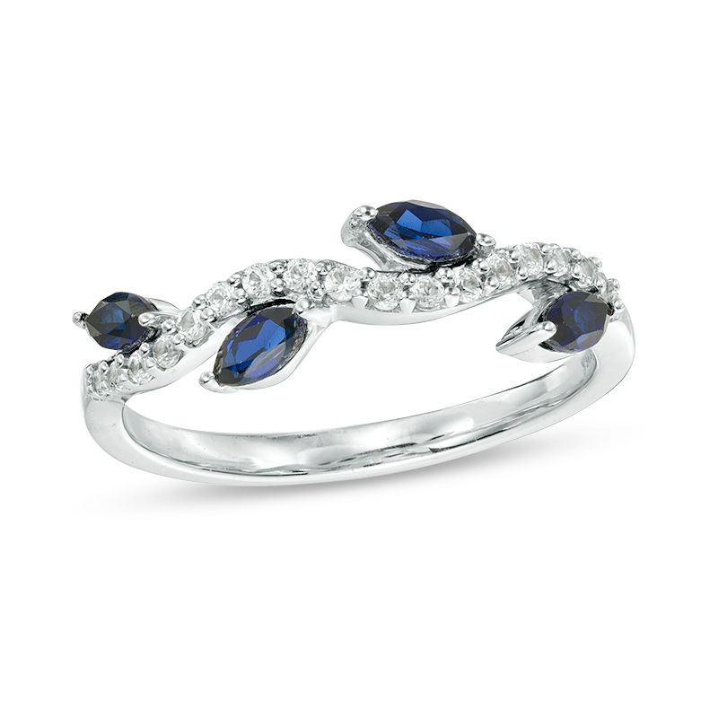 Marquise Lab-Created Blue and White Sapphire Leafy Vine Ring in Sterling Silver|Peoples Jewellers
