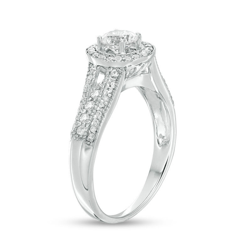 5.2mm Lab-Created White Sapphire Frame Triple Row Vintage-Style Ring in Sterling Silver|Peoples Jewellers