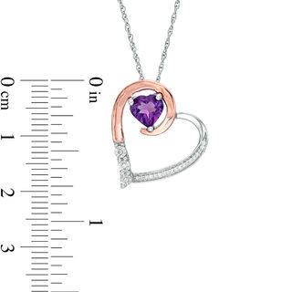 6.0mm Amethyst and 0.04 CT. T.W. Diamond Tilted Loop Heart Pendant in Sterling Silver and 10K Rose Gold