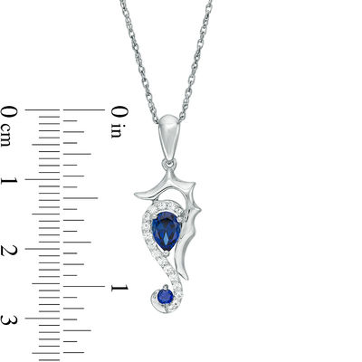 Lab-Created Blue and White Sapphire Seahorse Pendant in Sterling Silver