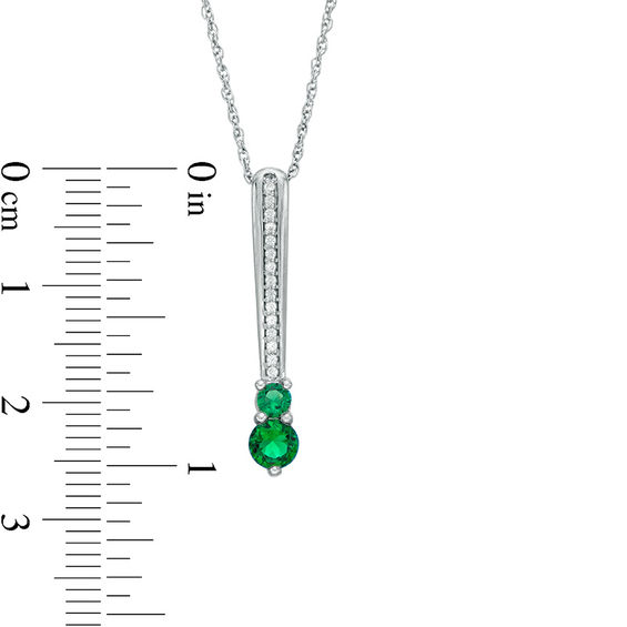 Lab-Created Emerald and White Sapphire Bar Drop Pendant in Sterling Silver