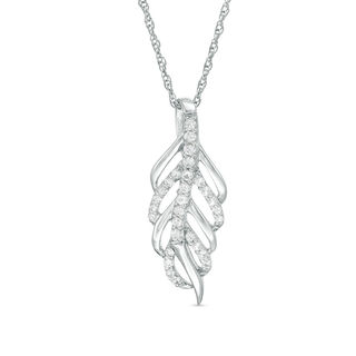 Lab-Created White Sapphire Leaf Pendant in Sterling Silver