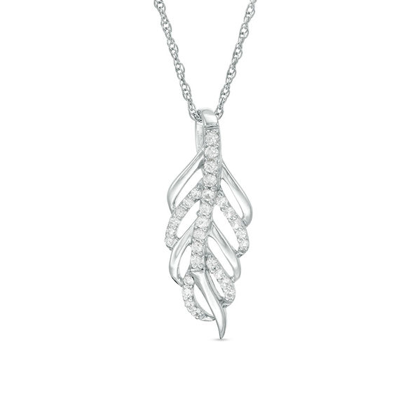 Lab-Created White Sapphire Leaf Pendant in Sterling Silver