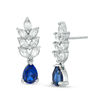 Thumbnail Image 0 of Pear-Shaped Lab-Created Blue and Marquise White Sapphire Leaf Drop Earrings in 10K White Gold