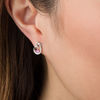 Thumbnail Image 1 of 3.0mm Lab-Created Pink Sapphire and 0.147 CT. T.W. Diamond Heart Knot Teardrop Earrings in 10K White Gold