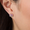 Thumbnail Image 1 of Pear-Shaped Lab-Created Pink and White Sapphire Butterfly Stud Earrings in Sterling Silver